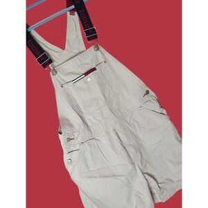 Vtg Y2K Tommy Hilfiger Overall Khaki Shorts Medium Tommy Girl Shortalls Size 9 M